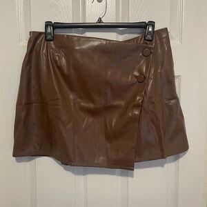 NWT The Drop Brown Faux Leather Button-Front Mini Skirt
